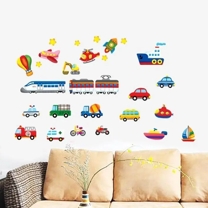 Cartoon Trucks Tractors Cars Wall Stickers Kids Rooms Vehicles Wall Decals Art Poster Photo Wallpaper Home Decor Mural Decal