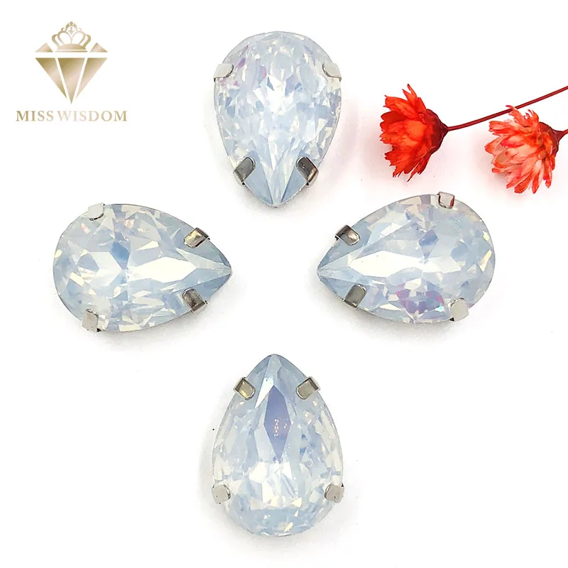 Free shipping Matt White opal teardrop sew on rhinestones with claw flatback Resin loose rhinestones DIY garment Accessories