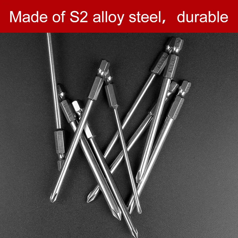 

9pcs S2 Alloy Steel 100mm Long Magnetic Long Hex Cross Head Screwdriver Bits Electric Screwdriver Set Shank 1/4 Inch