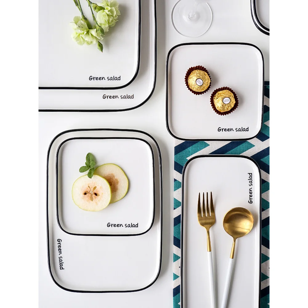 Ceramic Dinner Plates Rectangle Dishes And Plates Sets Home Use Creative Steak Plate Desserts Breakfast Dish Words Letter Print