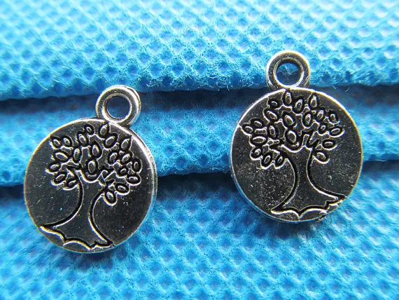 25pcs 12mm Antique Silver tone Filigree Lucky Wish Tree of Life Round Connector Pendant Charm/Finding,DIY Accessory