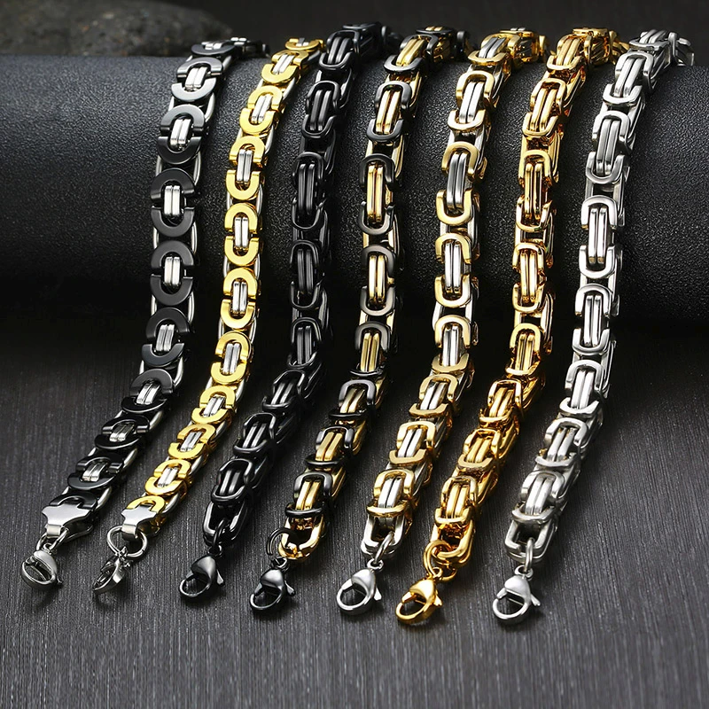 Vnox 8mm Punk Byzantine Link Chain Bracelets for Men Stainless Steel Heavy Male Pulseira