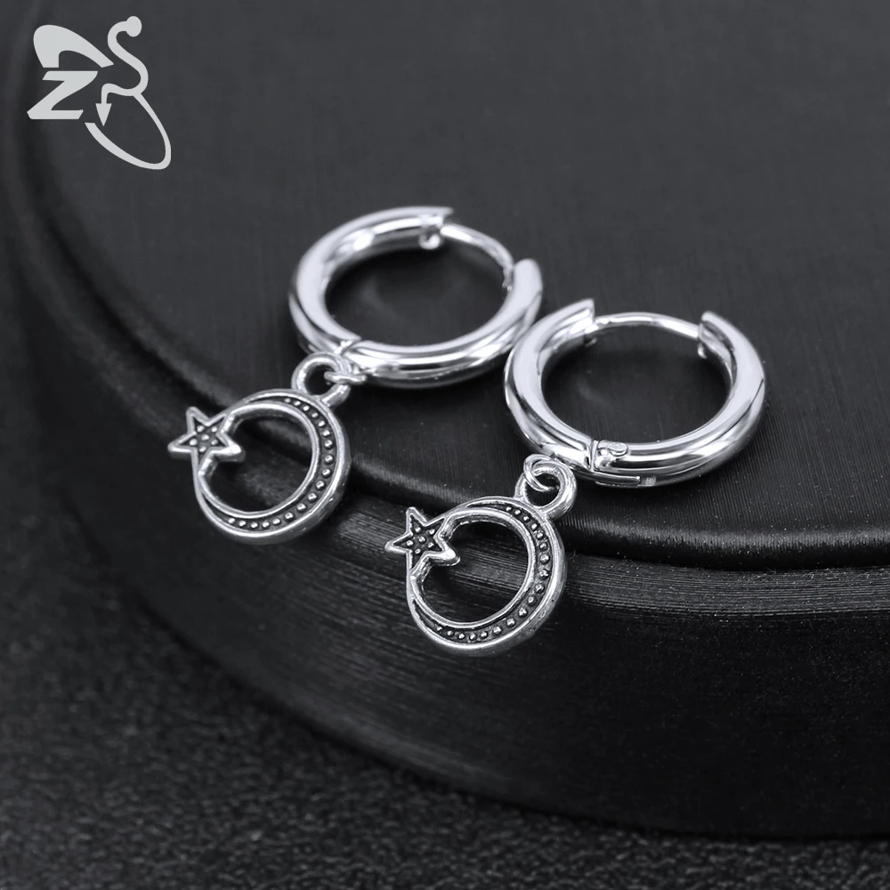 ZS Punk Style 316L Stainless Steel Hoop Earrings Snake Moon Hip Hop Round Earring for Men Rock Roll Jewelry Male Biker Earring image 6