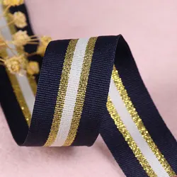 25mm Width Gold Silver Black Stripes Nylon Webbings Ribbons Soft Belt Tension DIY  Sewing Lace Trim Waist Band Garment Accessory