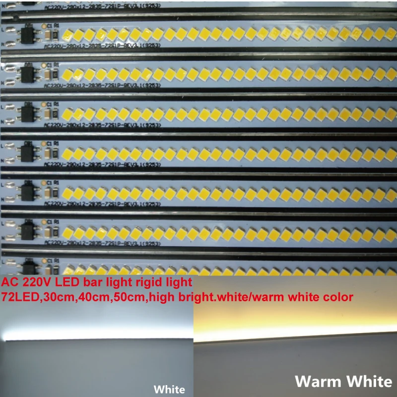 50pcs/lot 220Vac 2835SMD 30/40/50CM 7w warm cold white dimmable bright LED Bar Light Showcase Hard Strip Cabinet LED Rigid light