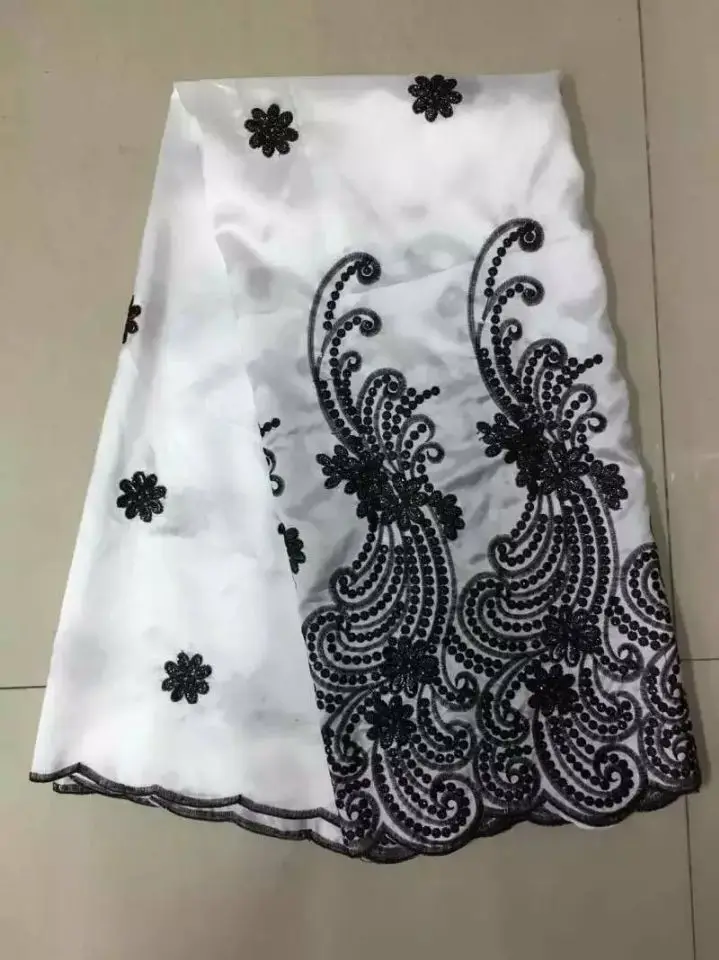 5 Yards/pc hot sale white George lace fabric with small black sequins flower design african cotton lace for clothes JG1-8