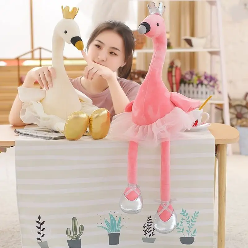 Soft Stuffed PP Cotton Flamingo With Crown Toys Cute Plush Toy Bird Cushions Brinquedos Creative Sleeping Pillows 4 Size