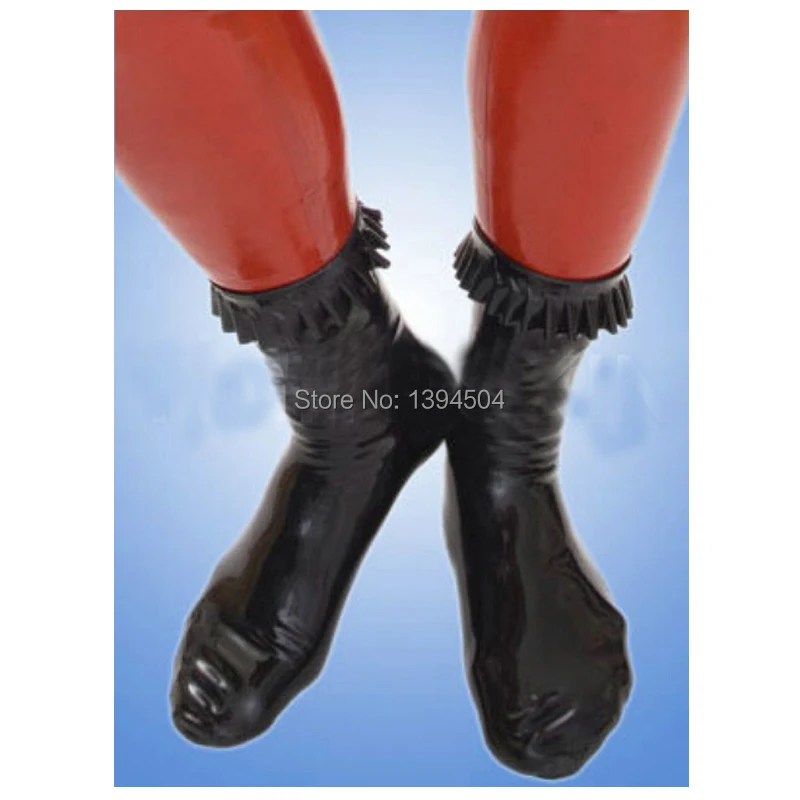 

2017 Promotion Sale handmade Hot Latex pleated side short Stockings Socks Women Fetish With Flounced Spliced For Halloween boots