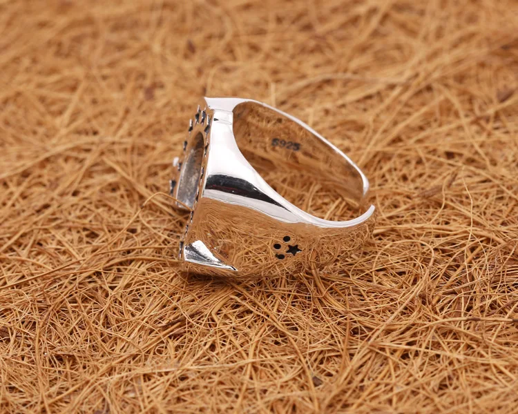 100%S925 sterling silver jewelry European and American punk fashion pentagon ring personality male horseshoe print ring