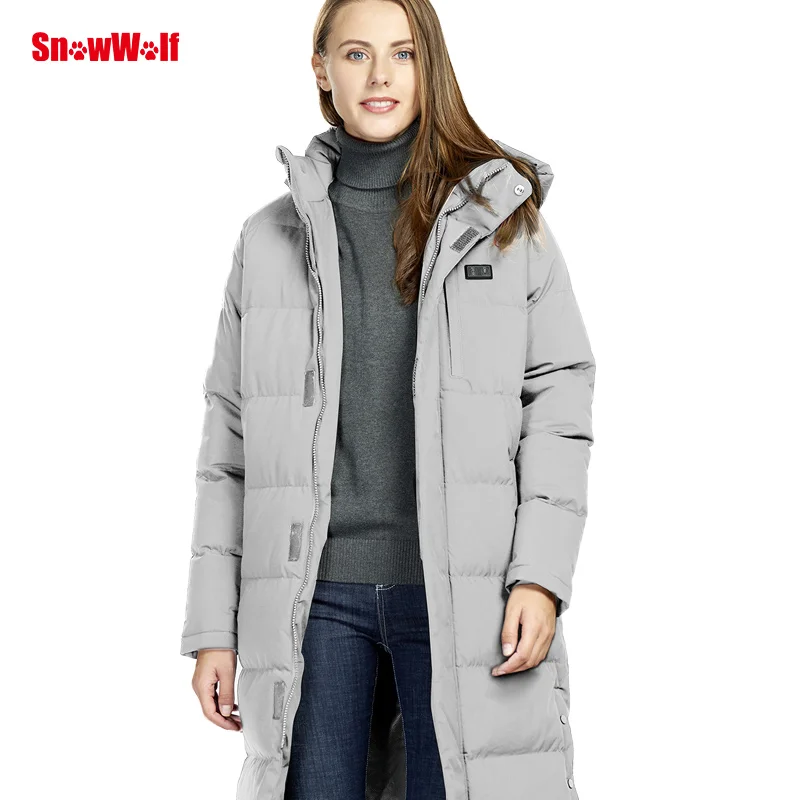 SNOWWOLF  Men Women USB heated Jacket Winter Outdoor Lovers Long Hooded Heating Coat Electric Thermal Clothing For Hiking