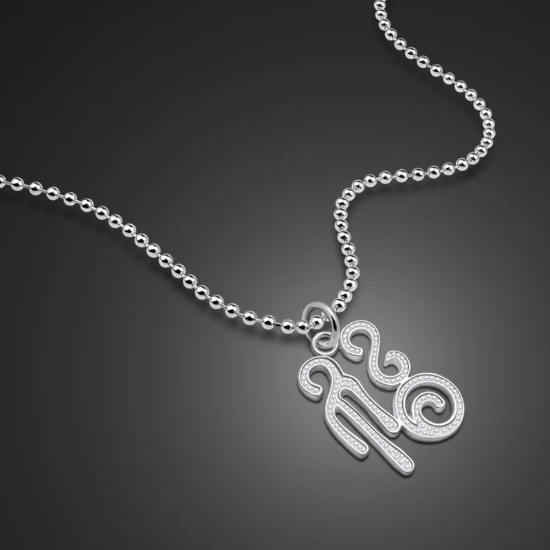 Female Models 925 Sterling Silver Necklace Retro Text Pendant Lucky Blessing Talisman Solid Silver Necklace Bead Chain Bijoux