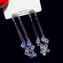 Drop Earrings For Women Solid 925 Needles Long Cubic Zirconia Tassels Temperament Luxury Earring Creative High Quality