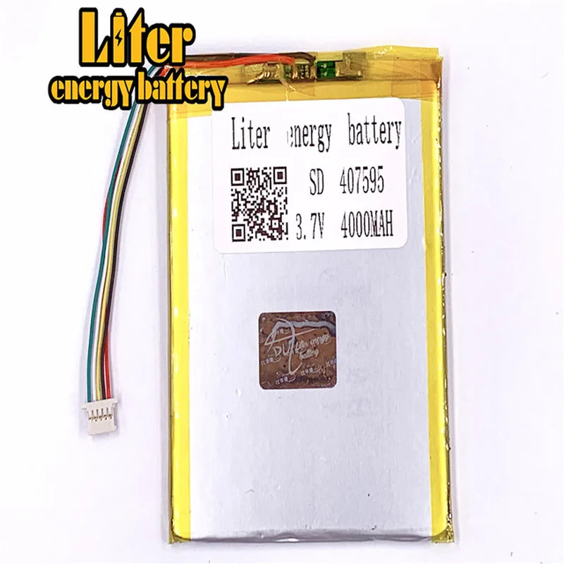 1.0MM 5pin connector 3.7 V 407595 4000mah Tablet PC lithium polymer li-ion rechargeable battery lipo battery