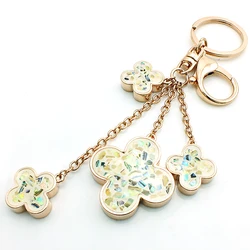 JINGLANG Brand New Fashion Gold Color Lobster Clasp Key Rings Dangle Clover Charms Women keychain Handbag Luxury Jewelry