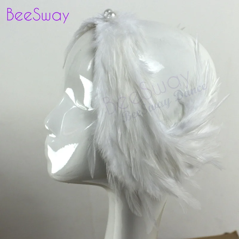 Black Swan Lake Ballet Headpiece Crown White Real Feather Headwear Headdress Hand Made Nutcracker Hair Headband Ballet diadem