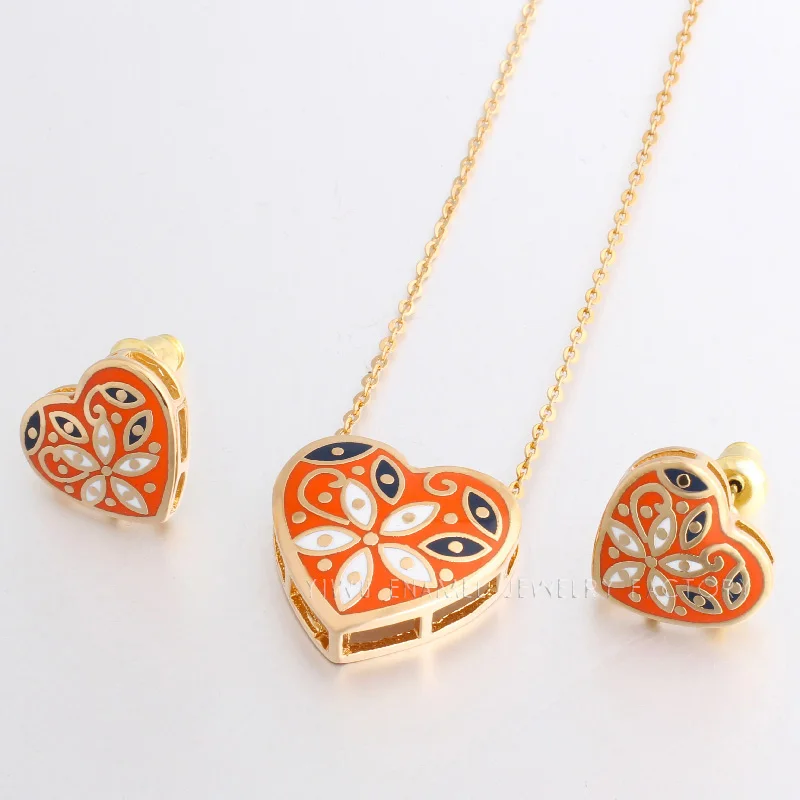 Color Culture Parure Bijoux Femme Adornment  Jewelry Sets for Women Love Shape  Enamel Charms Jewelry Sets  (Necklace, Earring)