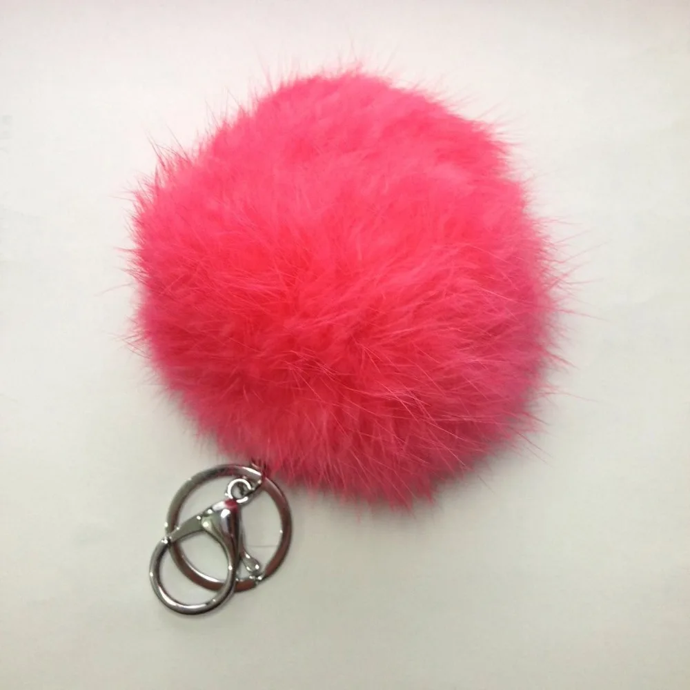 8CM Girl Fluffy Pompom Natural Rabbit Fur Key Chain Women Pompon Fur Ball Keychain On Bag Trinket Jewelry Wedding Party Gift