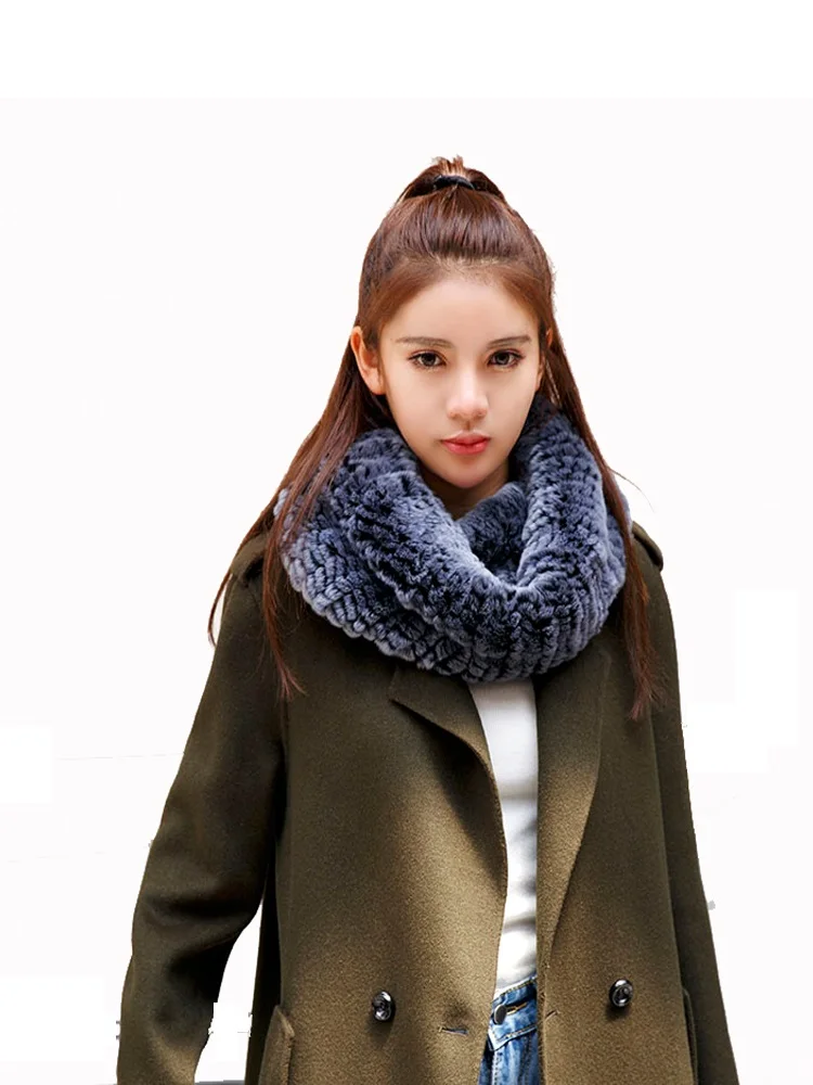 Women Handmade Stretch 100% Real Rex Fur Scarf Knit Genuine Rex Rabbit Fur Shawl Women Real Natural Rabbit Fur wrap Scarves S723