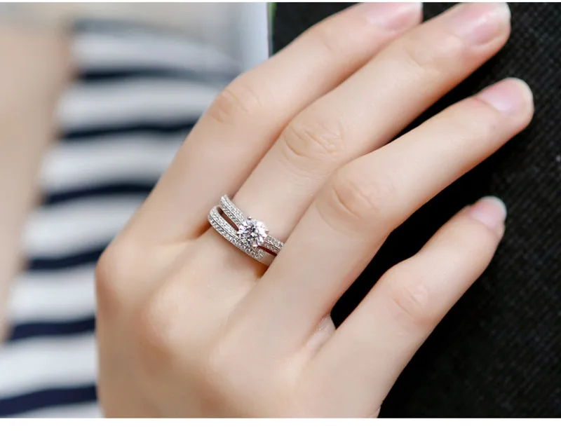 CC Jewelry Double Rings For Women Classic Stackable Bridal Sets Wedding Engagement Ring Fashion Anillo CC634