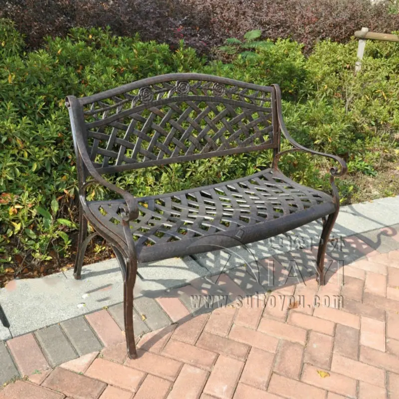 2 person all weather public street chair park chair cast aluminum Solid path chair metal benches rose pattern 3 color in stock