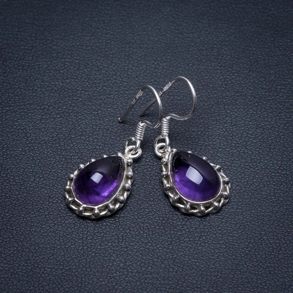 

Natural Amethyst Handmade Unique 925 Sterling Silver Earrings 1" S1848