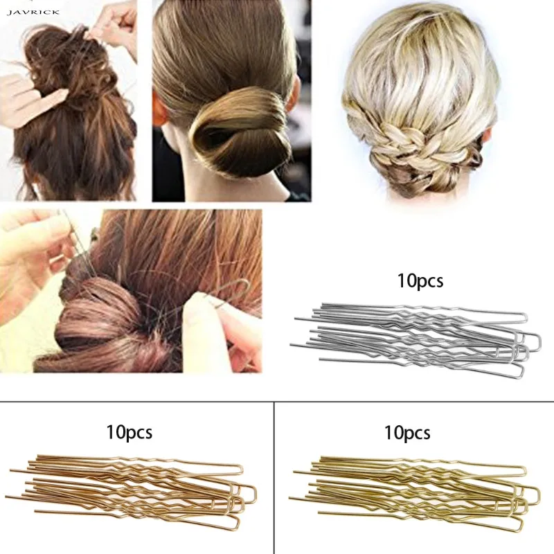 JAVRICK New Real Black/golden U Shaped Hairpin Hair Clips Bobby Pins Metal Barrette Women Dish Tools Accessories 10pcs/lot