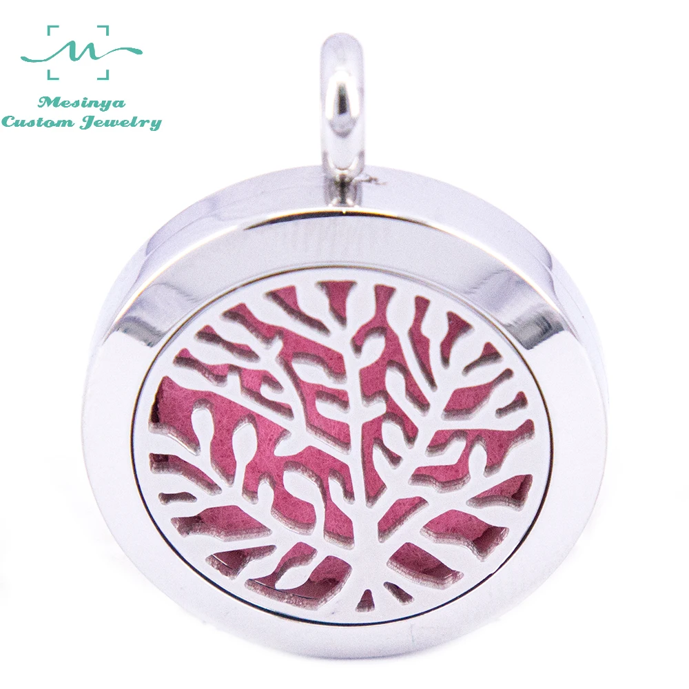 

10 pcs Mesinya Silver New Tree of Life (25mm) Aromatherapy/Essential Oils 316L Stainless Steel Diffuser Locket pendant Necklace