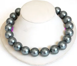 20mm 100%   black south sea shell pearl necklace