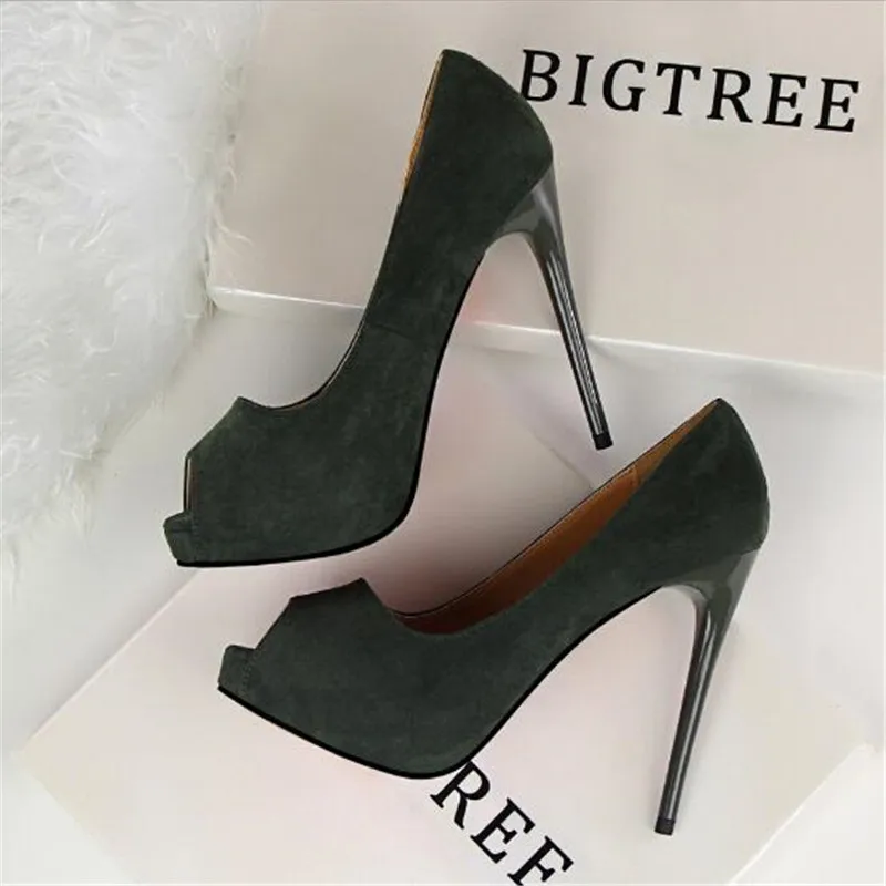 

2021 New Autumn Fashion Platform Women Pumps Concise Solid Flock High Heels 12cm Shoes Women's Peep Toe Shallow Sexy Party Shoes