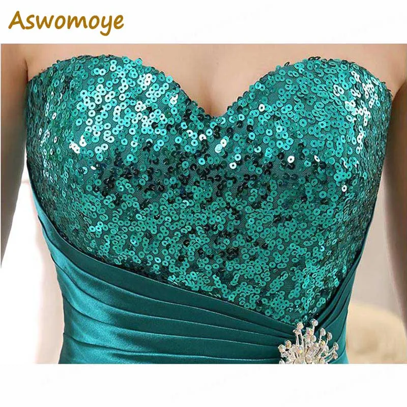 Aswomoy-vestido de noche con lentejuelas para mujer, traje de fiesta de boda, con corta parte delantera y trasera larga, impresionante, 2020