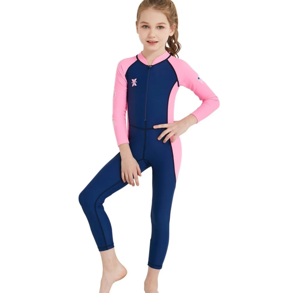 One-Piece Kids Diving Suit Swimsuit with Sleeves Child Full Body Wetsuit Keep Warm Long Sleeve UV Protection Swimwear Surfing