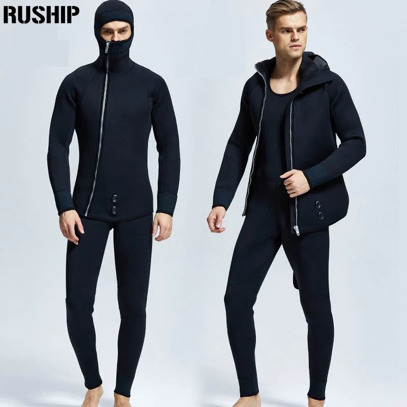 SCR Neoprene Zipper Wetsuit, Warm 2 Piece Suit, Scuba, Plush Lining, Diving Spear, Fishing, Fishermen, Winter, 5mm, 7mm