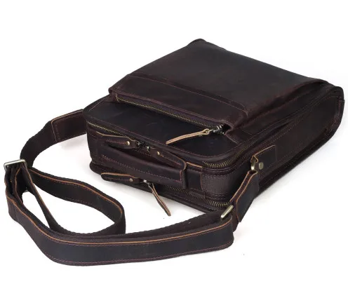 Imagem -03 - Bolsa Organizadora de Couro Genuíno Vertical Bolsa Tira-colo Transversal de Couro de Cavalo Louco para Homens Estilo Vintage