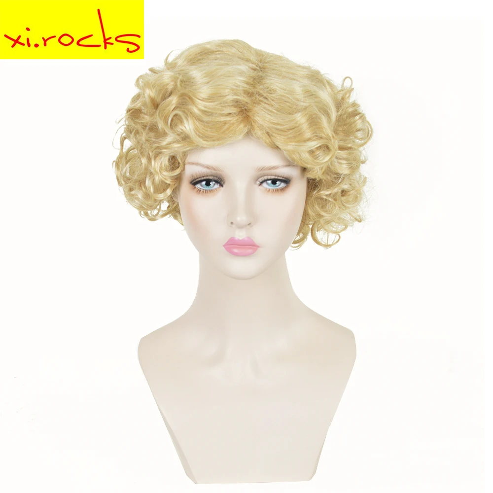 

3084 Xi.Rocks MOD Short Gold Blonde Curly Cosplay Wig Cos Marilyn Monroe Holiday High Temperature Fiber Synthetic Hair Wigs