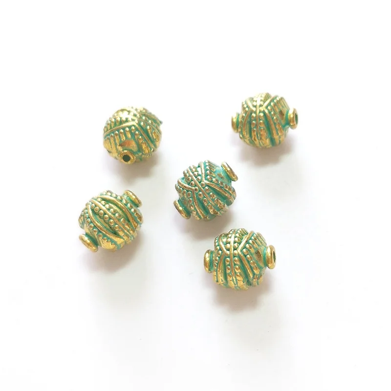 2021 New Fashion 10pcs 10MM Retro Patina Plated Zinc Alloy Green Round Beads for DIY Bracelet Jewelry Accessories