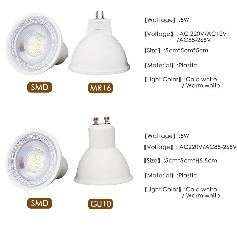 LED Bulb GU10 MR16 Spotlight GU5.3 Bombillas SMD 6W Spot Light Lamp Indoor Lighting Fixture 220V 230V 240V 12V 110V Home Decor