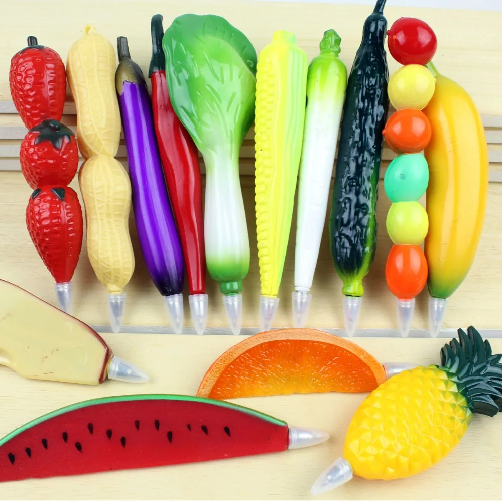 2 Pcs/Lot Cute Lovely Funny Fruit-Shaped Vegetabole-Shaped Ballpoint Pen with Magnet for School Stationery & Office