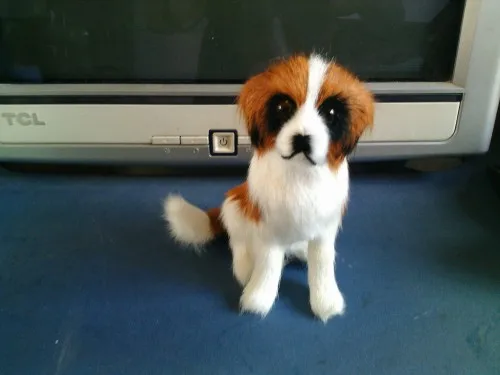 symulacja psa 13x10cm zabawka przysiadająca model psa Saint Bernard, prezent do dekoracji domu t273