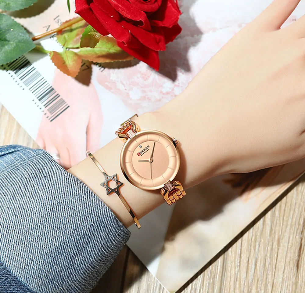 Women Watch CURREN Luxury Brand Fashion Casual Ladies Quartz Wristwatch Rose Gold Stainless Steel Mesh Dress Clock For Girl