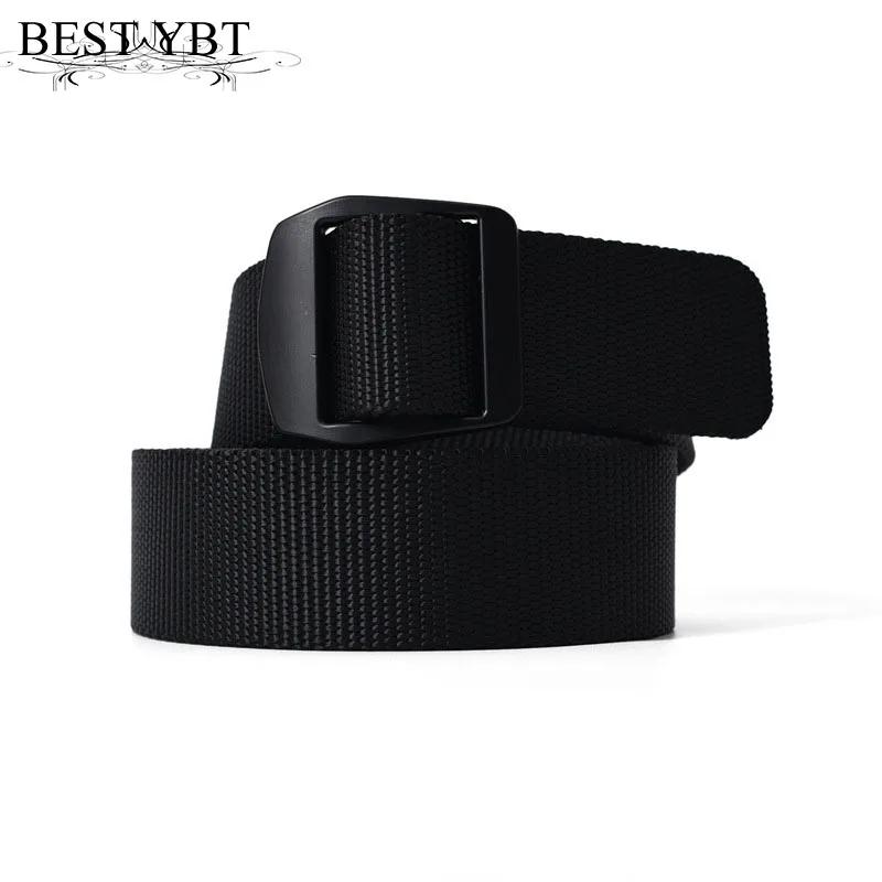 Best YBT Unisex belt high quality Black Alloy ring buckle Men belt high quality solid color Nylon Men and Women casual belt