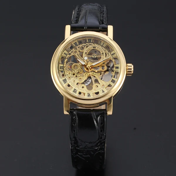 WINNER  Gold Plated Perspective Phenix Skeleton Rome Dial Luxury Men Women Watch Mechanical Self Wind Business Watch