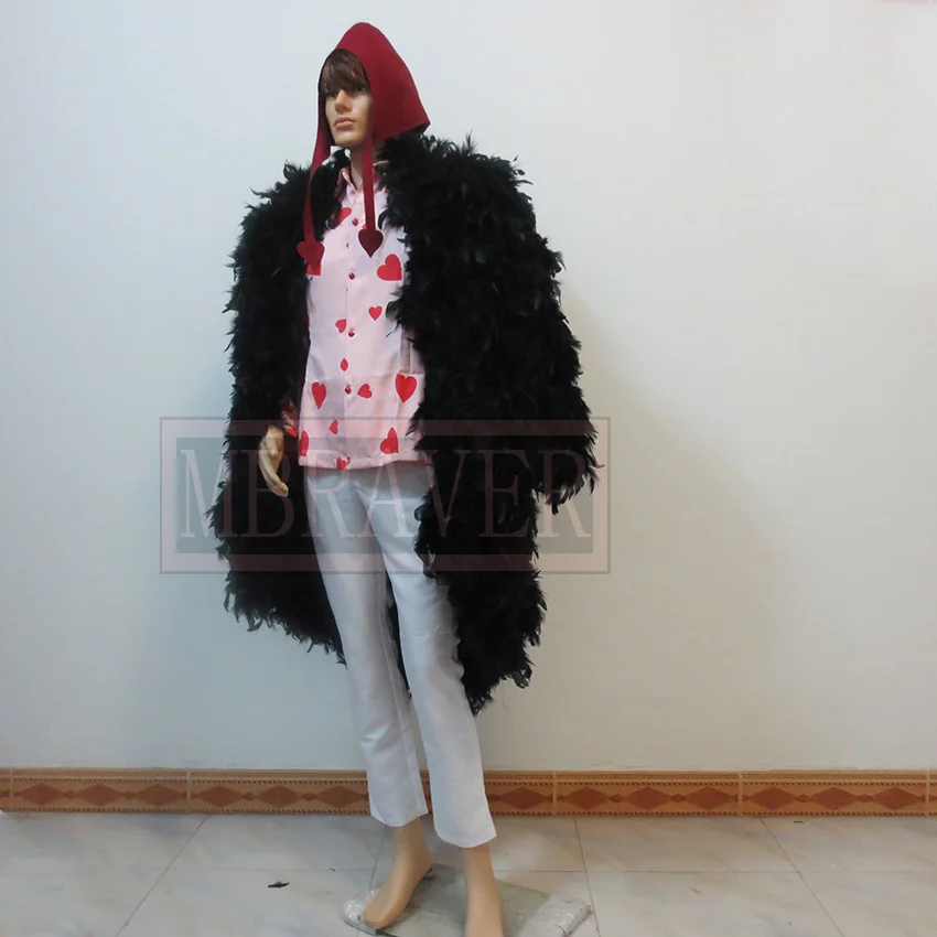 Donquixote Rosinante Corazon Cosplay Costume Feather Coat+Shirt+Pants+Hat Custom Made Any Size