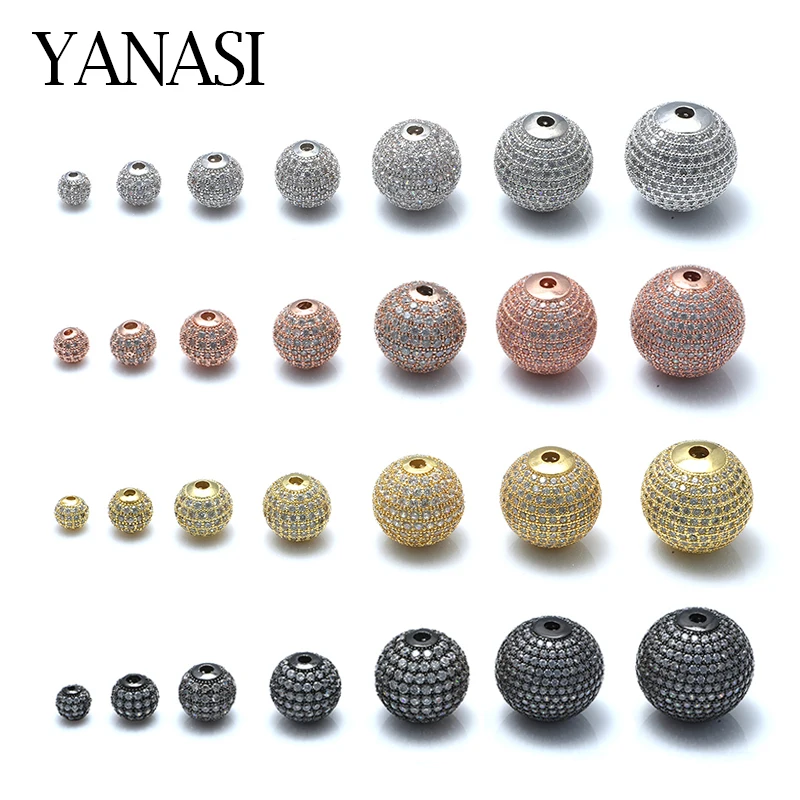 1PCS 6mm/8mm/10mm Round Spacer Beads for DIY Jewelry Findings Copper Cubic Zirconia Ball Beads For Making Jewelry