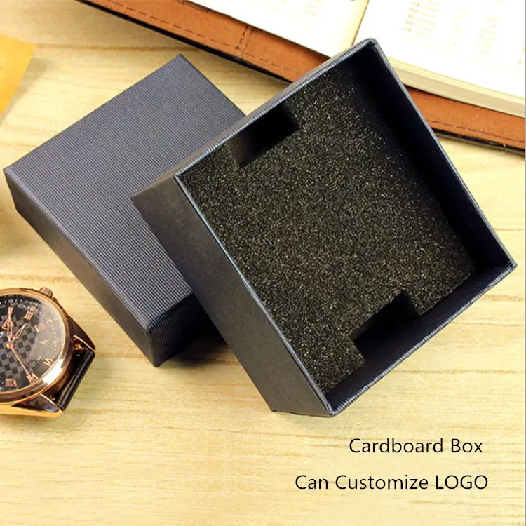 Wholesale Cardboard Watch Storage Box Black Package Clock Cases With Sponge Cheap New Watch Gift Box For Men Customize LOGO