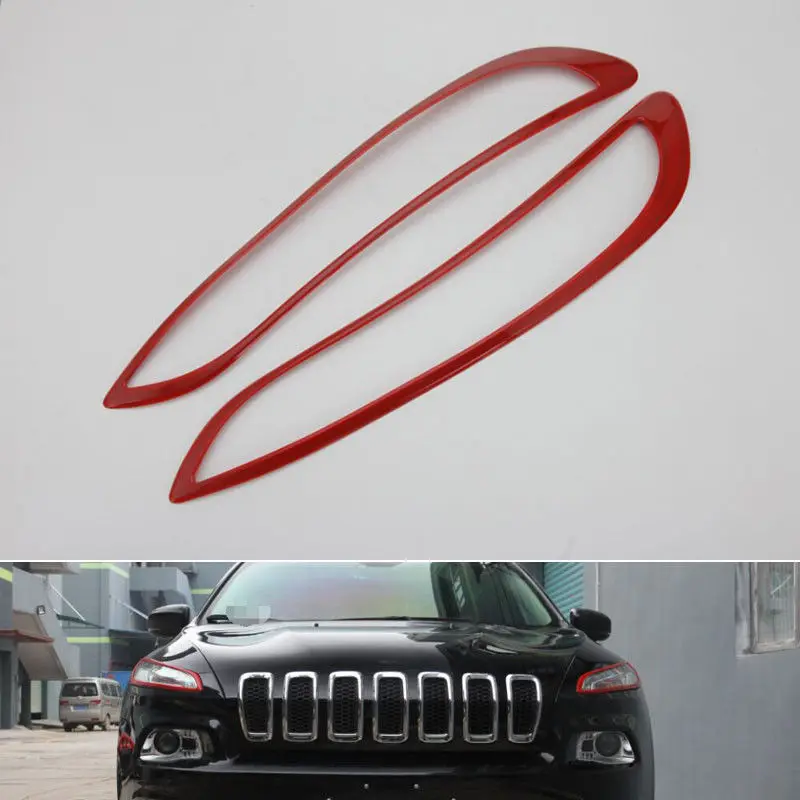 

For Jeep Cherokee Car Headlight Front DRL Light Cover Trim Auto Daytime Driving Lamp Styling Sticker RED Accessories 2014-2016