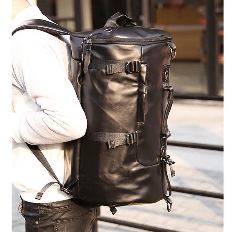 New Arrival Vintage PU Leather Backpack Black Bucket type Fashion male High Quality Workmanship Student School Bag
