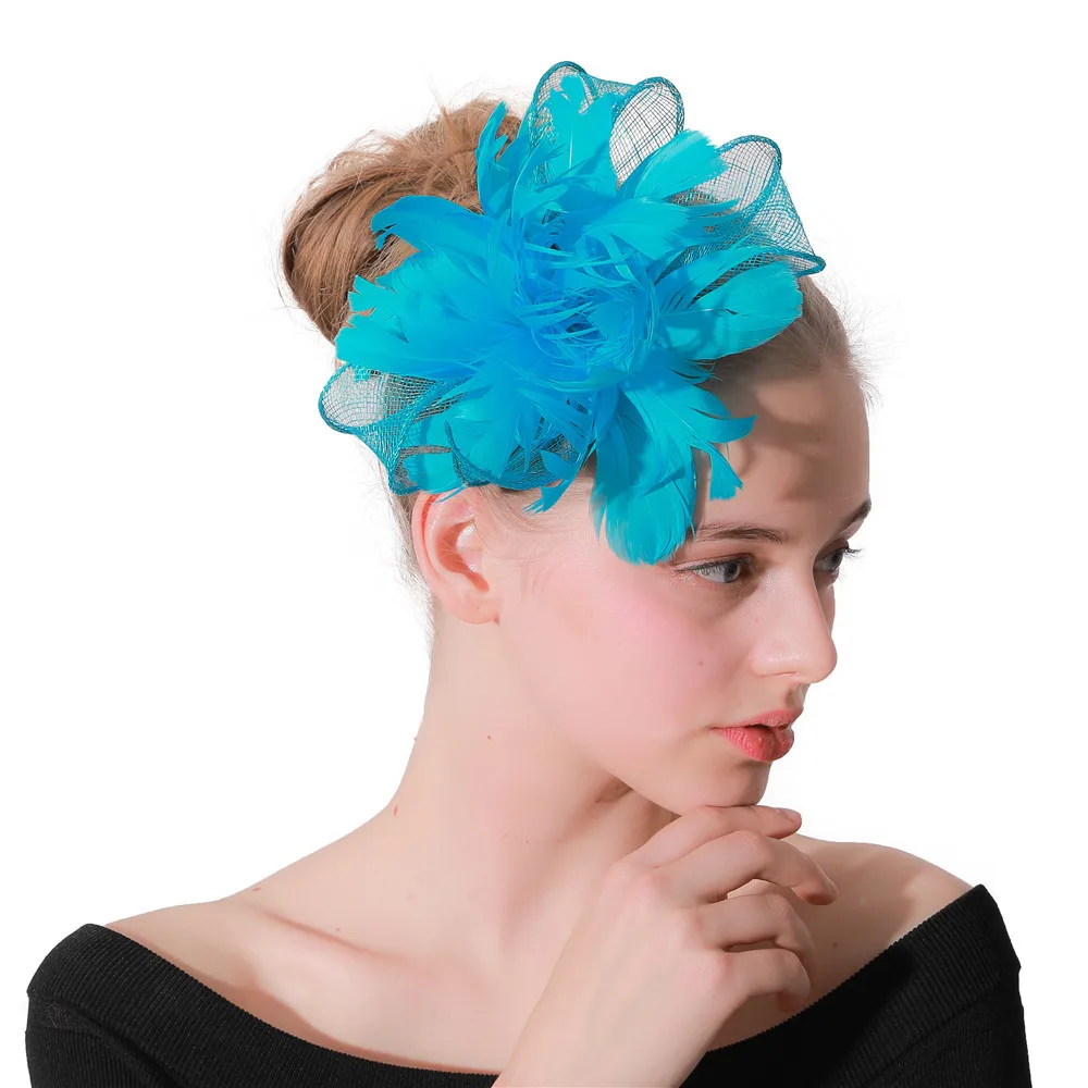 

Turquoise Blue Feather Flower Sinamay Hair Bands Bridal Hats Wedding Party Floral Hair Fascinator Hat Headband For Women Yellow