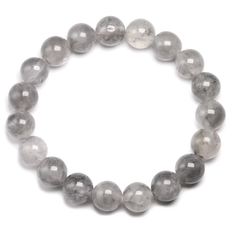 Natural Grey Quartz Gems Stone Round Beads Handmade Stretchy Women Men Bracelet Healing Energy Gift Yoga Mala Jewelry