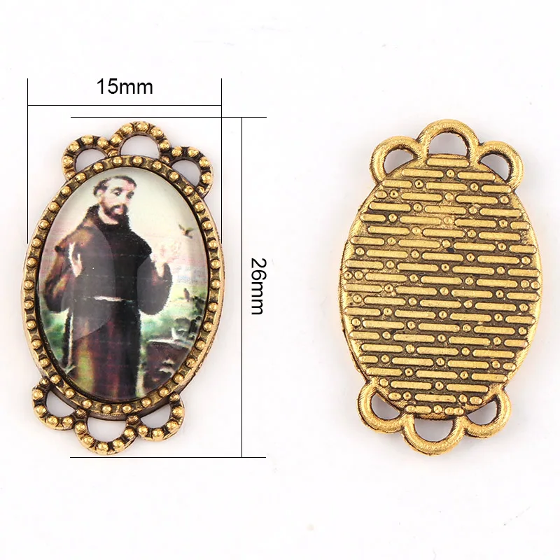 20pcs 15x26mm Oval Glass Cabochons Religion Gold Zinc Alloy Rosary Charms Pendants DIY Jewelry Saint Rita Accessories