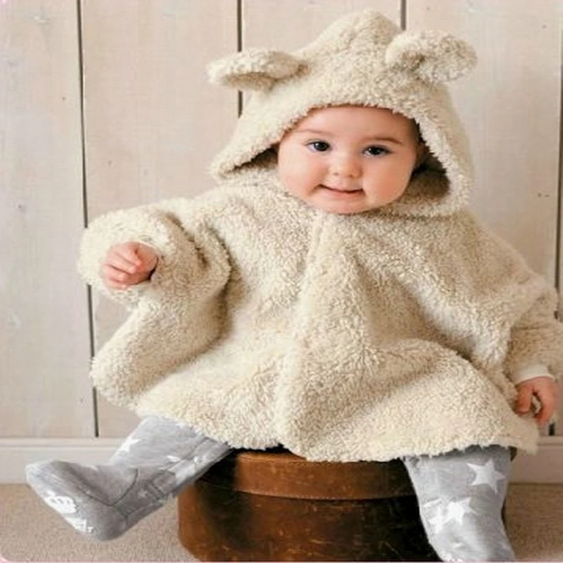 

Hooyi Beige Baby Coats Girl's Smocks Outerwear Fleece Cloak Children Mantle Rabbit Poncho Cape Boys Outfits 0-3years Thick Cape